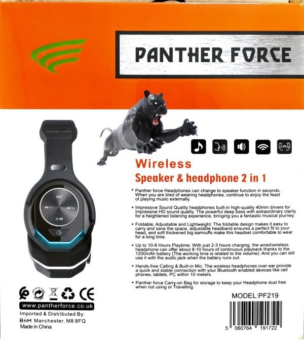 Panther Force Twist-Out Wireless Speakers & Headphones 2 in 1 - PF219 (Black) - 图片 3