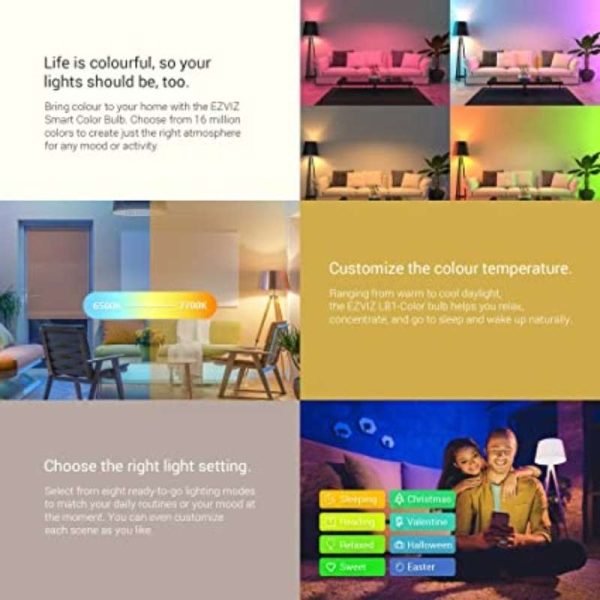 EZVIZ LB1 Colour Smart Dimmable LED Bulb, E27 - WiFi 2.4GHz (No Hub Required) - 图片 4